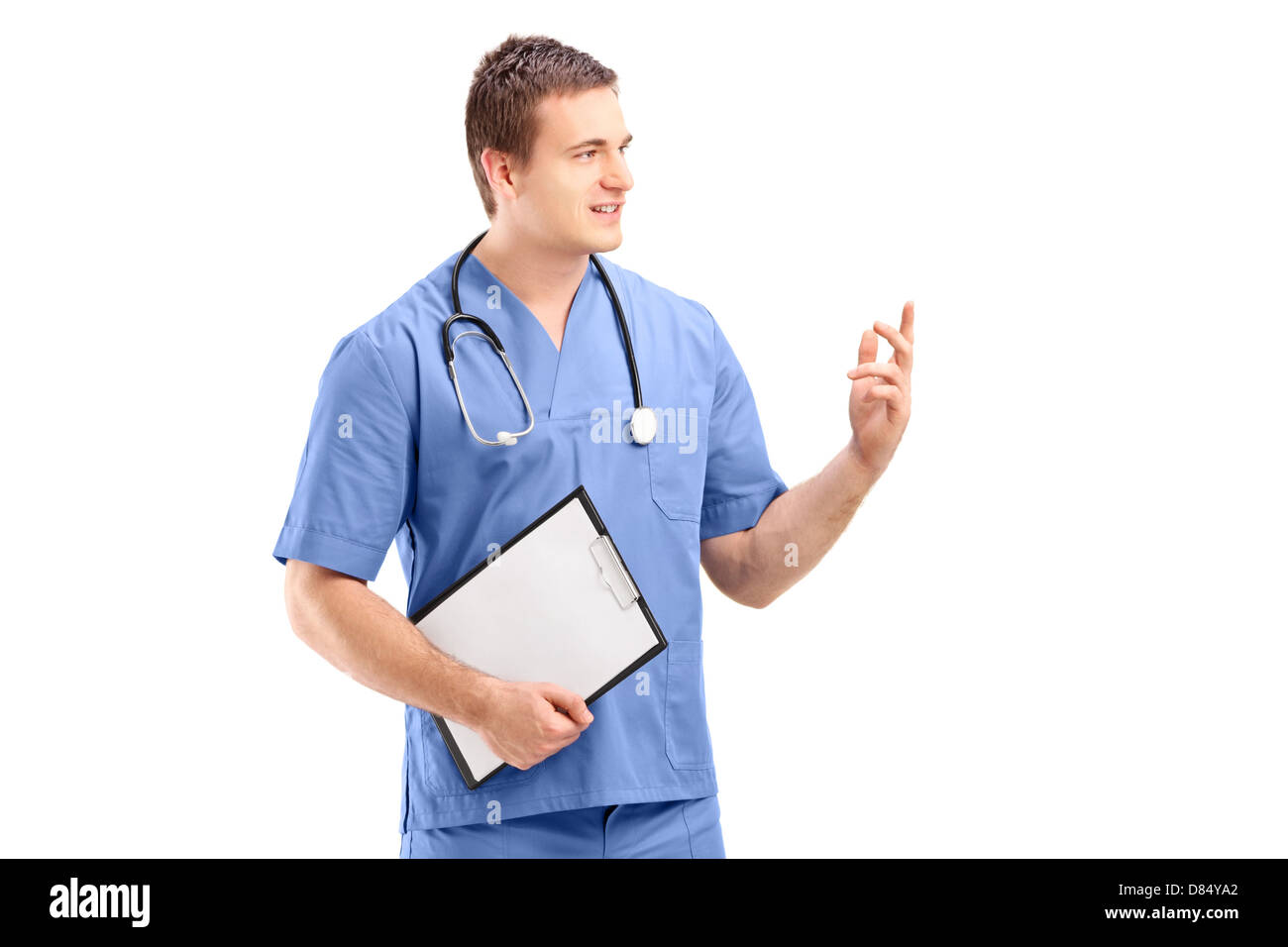 Männlichen Arzt in einer einheitlichen, isoliert auf weißem Hintergrund Stockfoto