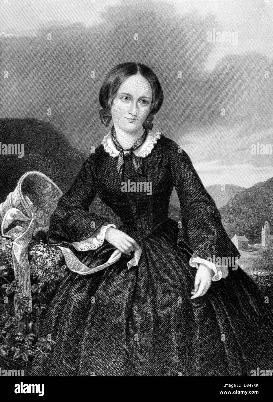Charlotte Bronte (1816-1855) auf Kupferstich aus dem Jahr 1885. Englischer Schriftsteller und Dichter. Stockfoto