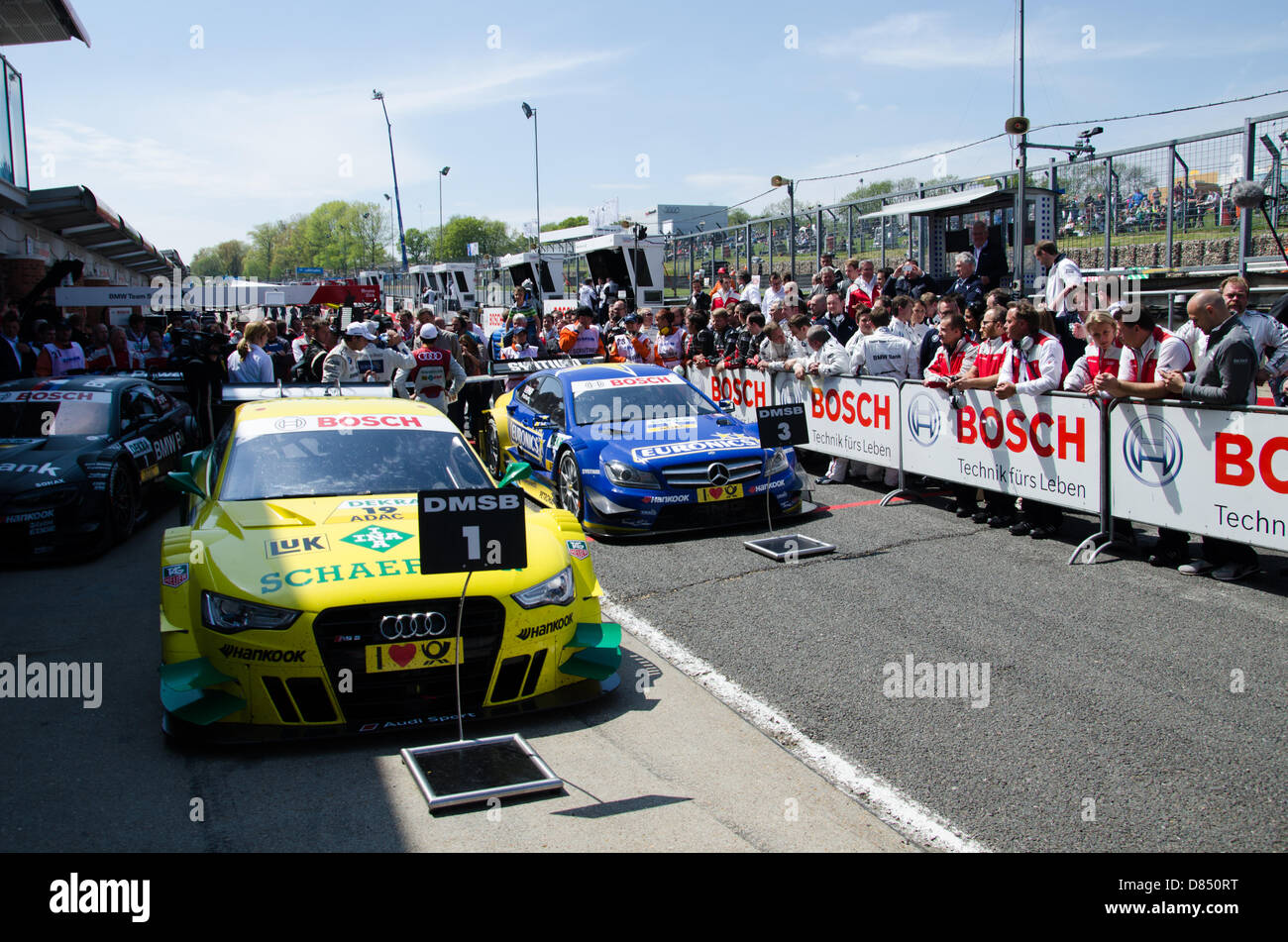 Renn-Action von DTM, deutsche Tourenwagenmeisterschaft, Brands Hatch, Kent, UK. Stockfoto