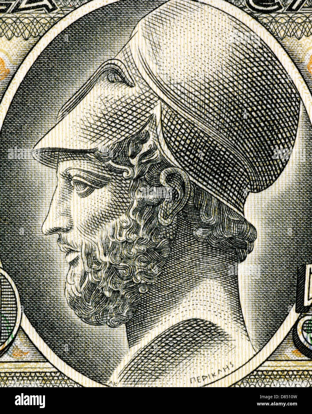 Perikles (495– 429 BC) auf 50 Drachmai 1955 Banknote aus Griechenland. Stockfoto
