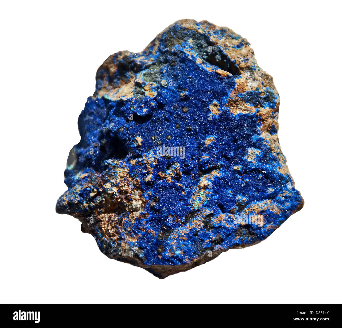 Dies ist Azurit, kobaltblaue Farbe Stein, das ist ein Mineral weiche Kupfer-Carbonat, isoliert auf einem weißen Hintergrund. Stockfoto