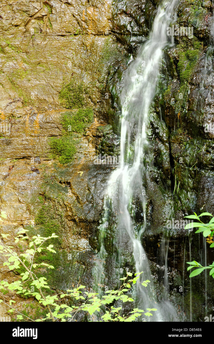 41,389.08977 kleiner Wasserfall auf braunen Felswand Stockfoto