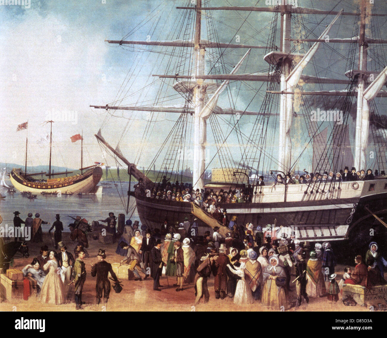 Amerikanische Künstler SAMUEL WAUGH (1814-1885). "Die Bucht und Hafen von New York" malte Juli 1847 zeigt Immigranten-siehe Beschreibung Stockfoto