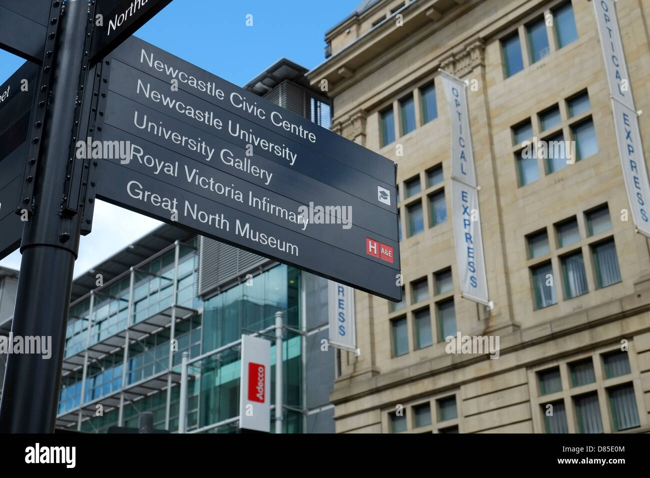 Newcastle City Centre touristischen & öffentliche Hinweisschilder Stockfoto