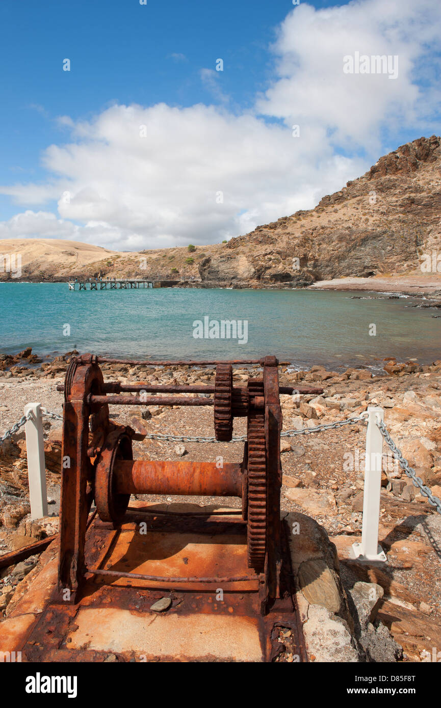 Rostige alte Boot Seilwinde im zweiten Valley, South Australia Stockfoto