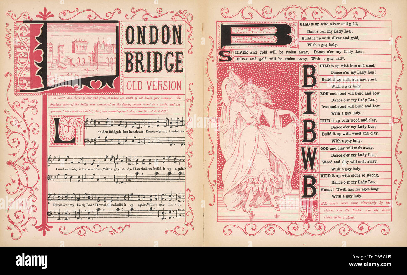 Die London Bridge ist kaputt, Worte und Musik Stockfoto