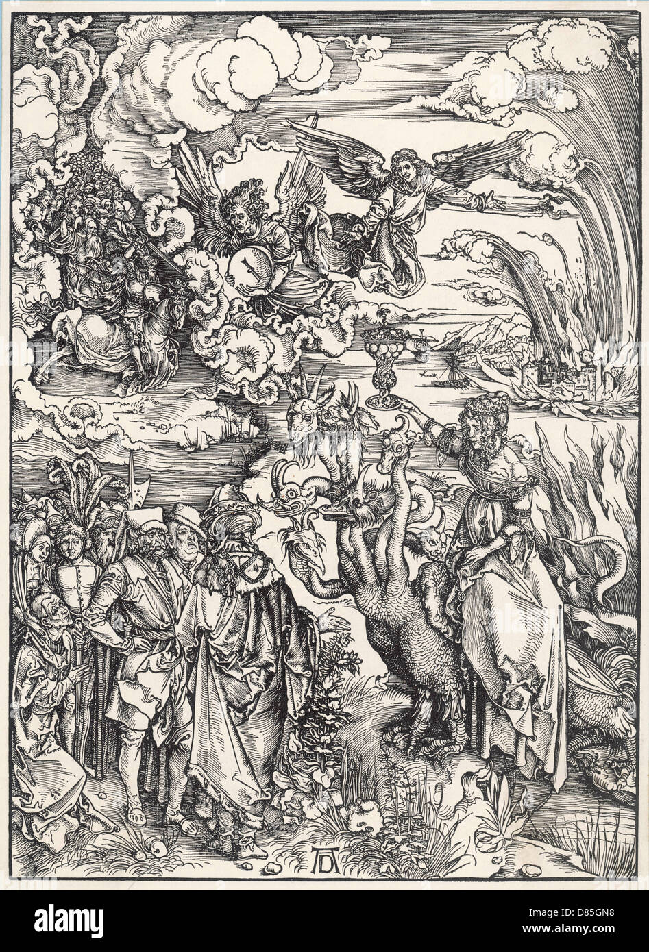 Die scharlachrote Frau und die große Bestie Stockfoto