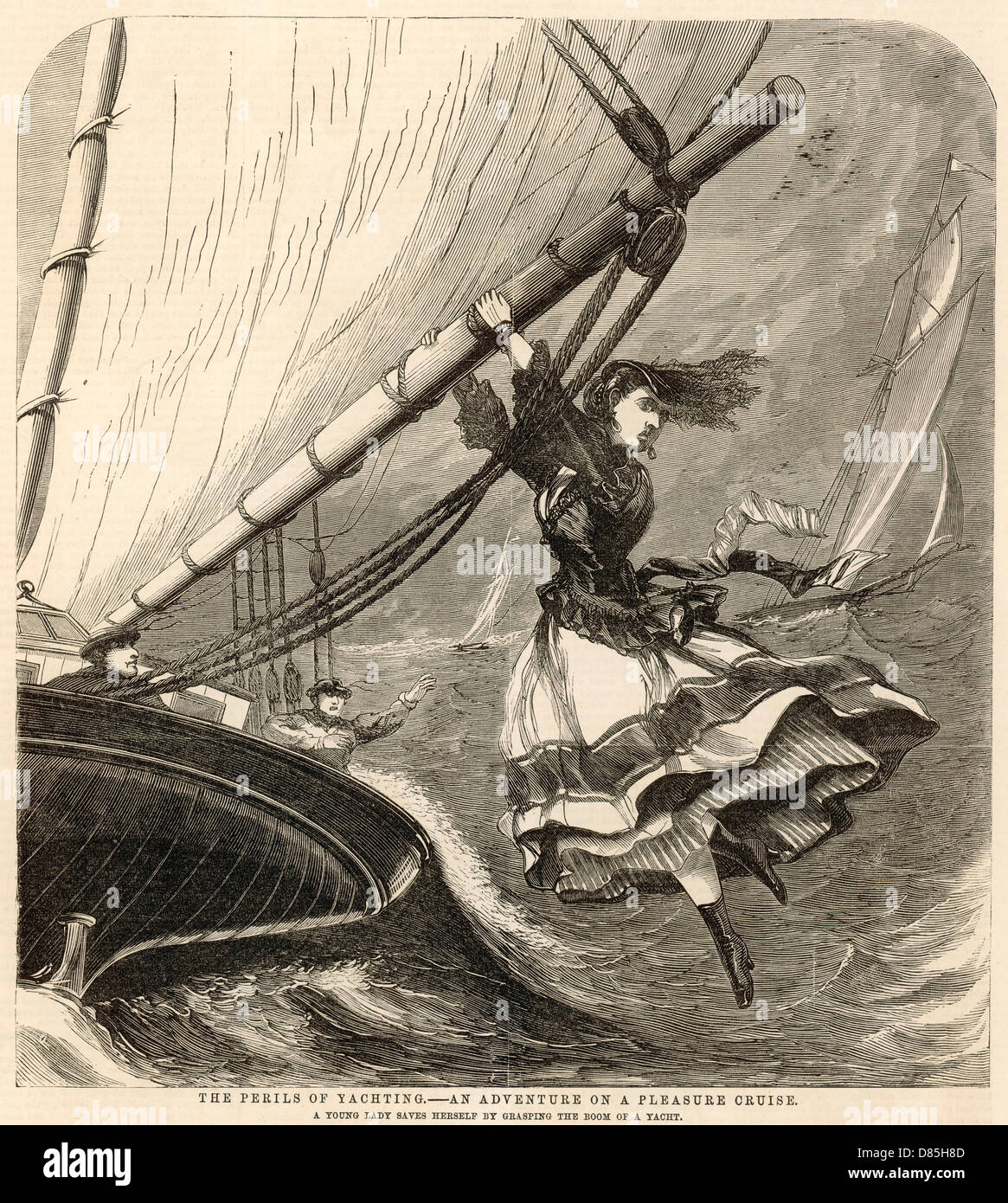 Die Lady wäre im Bristol Channel fast über Bord gefegt Stockfoto