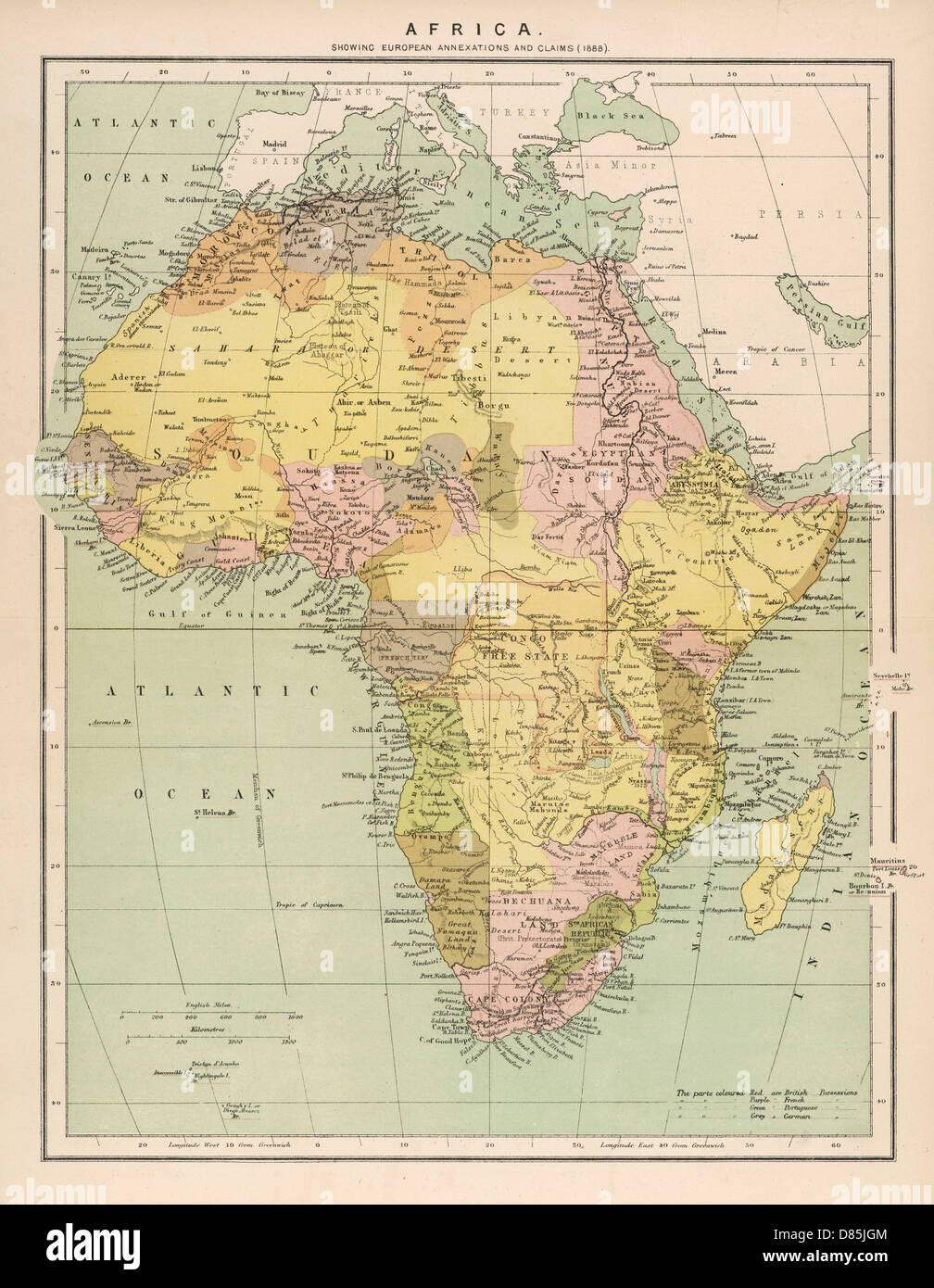 Karte von Afrika 1888 Stockfoto