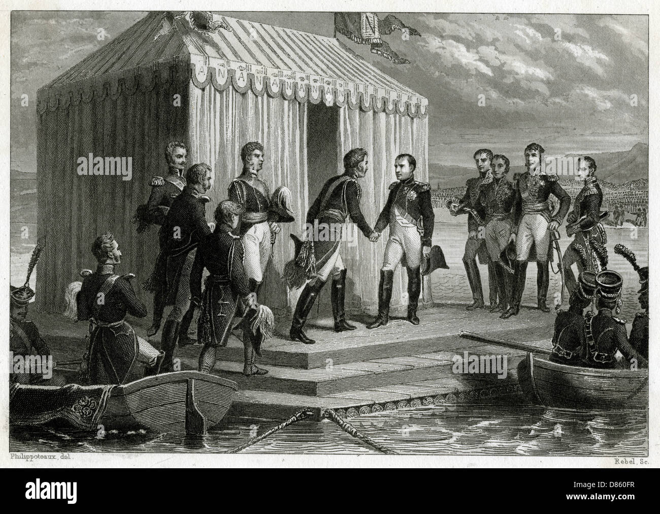 Treffen von drei Führern in Tilsit, Napoleonische Kriege Stockfoto