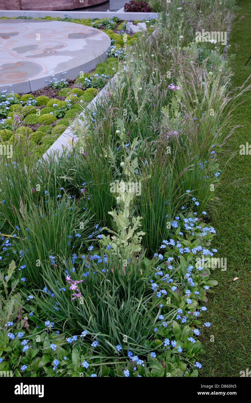 London, UK. 20. Mai 2013. Die Chelsea Flower Show. Bild: B & Q Sentebale "Forget Me Not" Garten, Aussteller: B & Q Sentebale, Designer: Jinny Blom. Bildnachweis: Martin Hughes-Jones/Alamy Live-Nachrichten Stockfoto