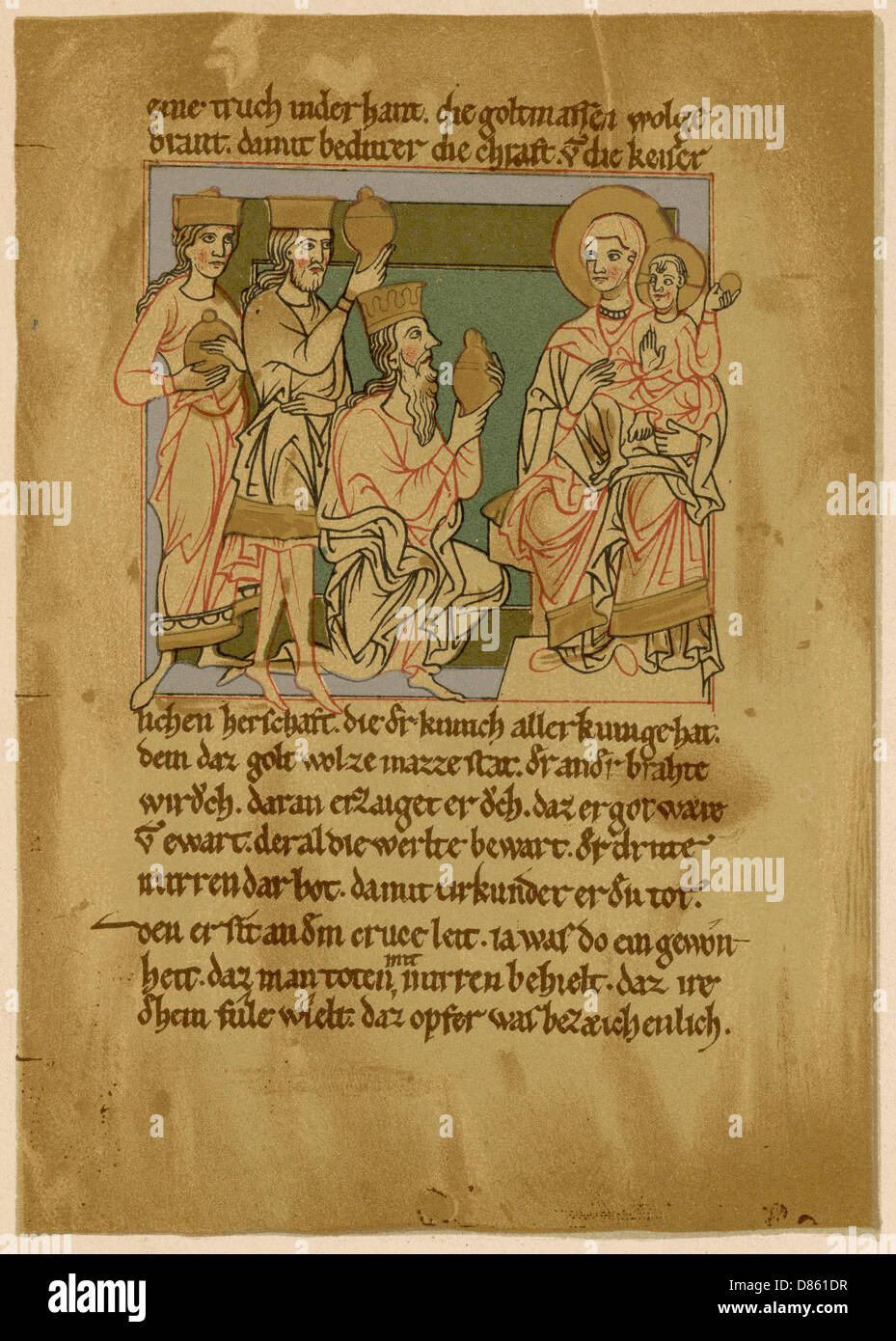 Ein Manuskript, das den Besuch der drei Könige darstellt Stockfoto