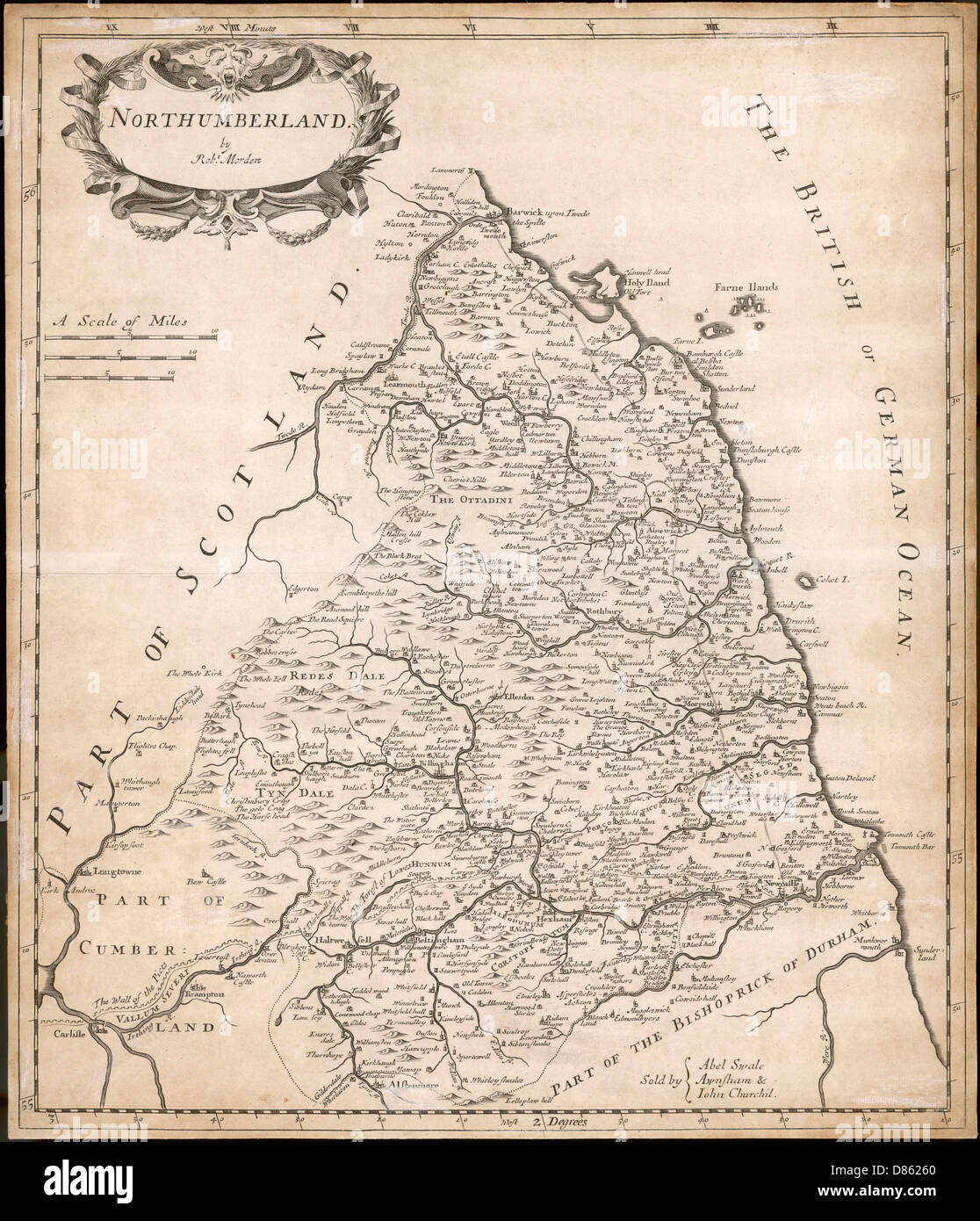 Karte von Northumberland Stockfoto