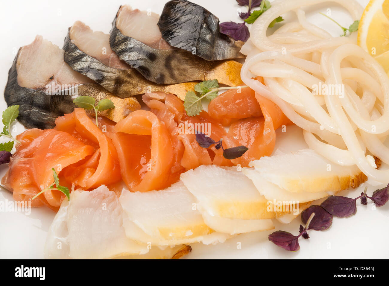 Closeup Snack Teller aus Scheibe Fisch gemacht Stockfoto