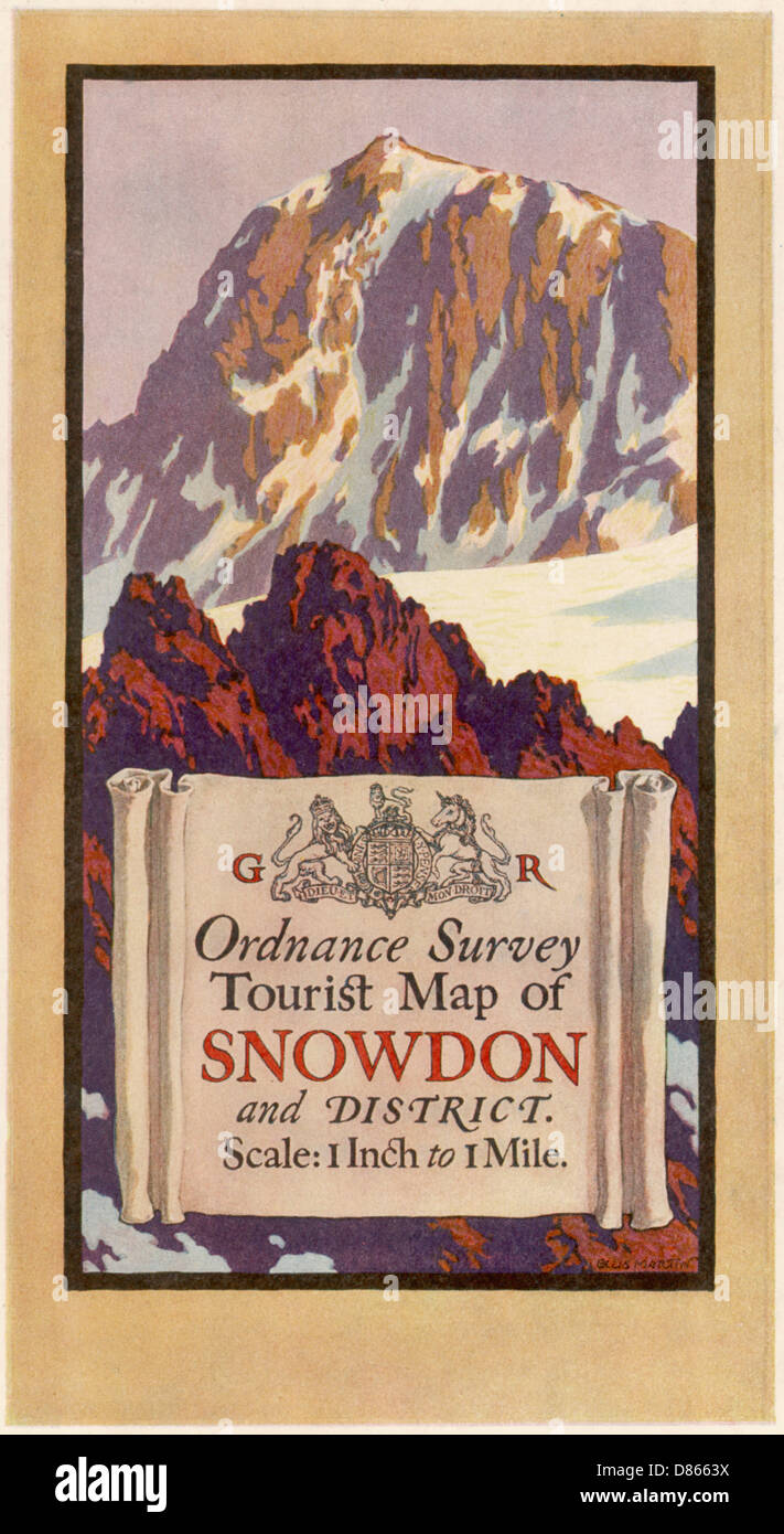 Kartenabdeckung/Snowdon Stockfoto