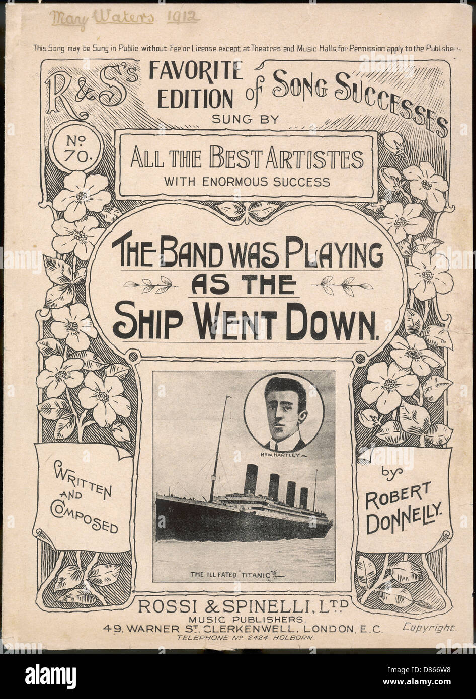 Sinkende Titanic Notenblatt 1912 Stockfoto