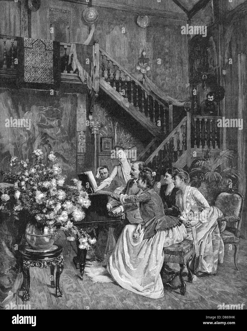 Musik zu Hause – häusliche Szene, 1880er Stockfoto