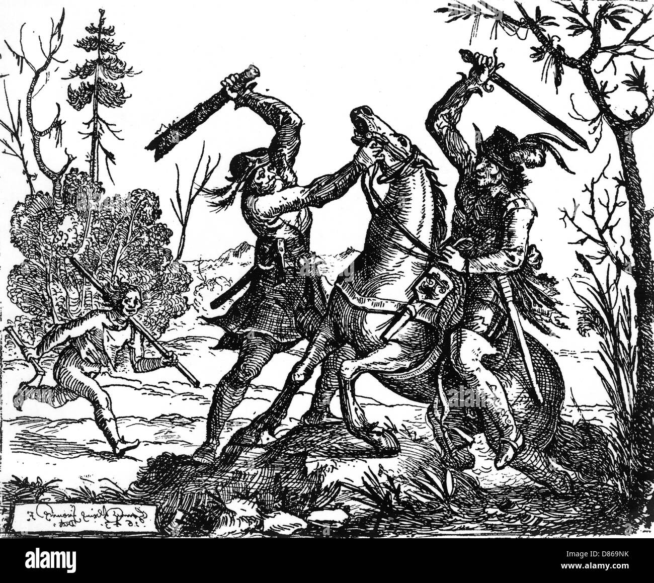 Der Reisende wurde während des Dreißigjährigen Krieges angegriffen Stockfoto