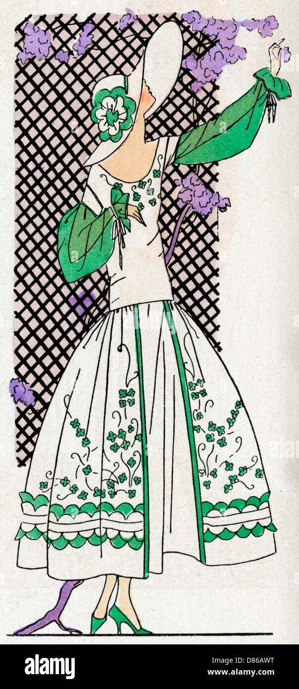 Lady in weiß-grünem Kleid von Jeanne Lanvin Stockfoto