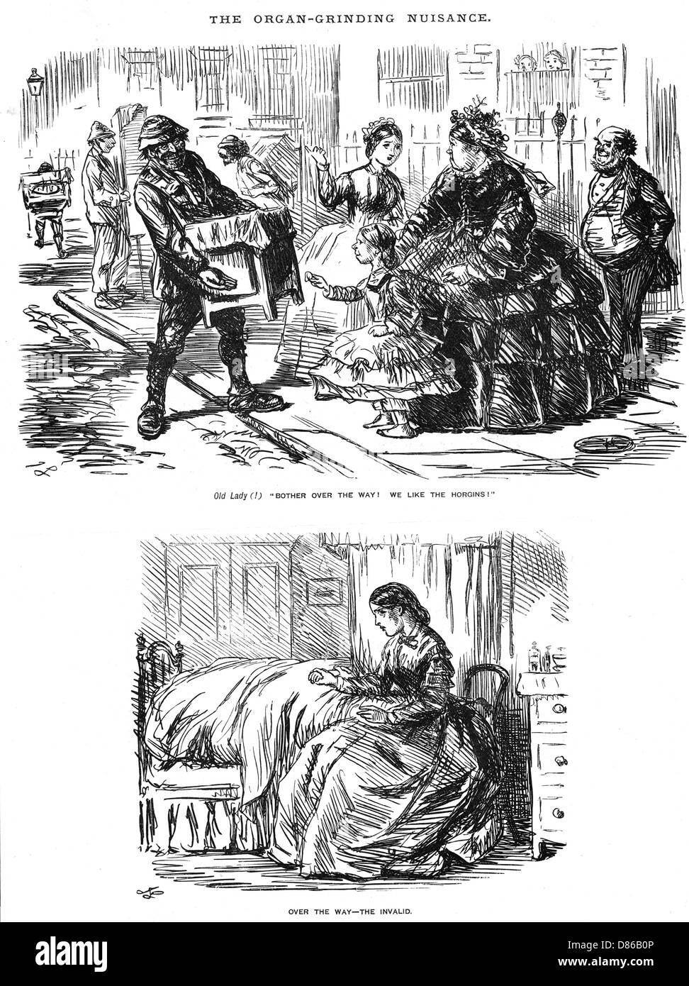 Cartoon, Straßenmusik, Orgelschleifen Stockfoto