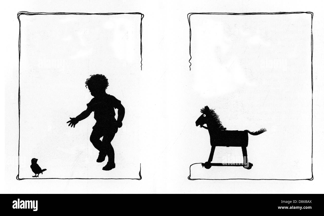 Das Kind verlässt das Spielzeugpferd, um Jack Sparrow zu jagen Stockfoto