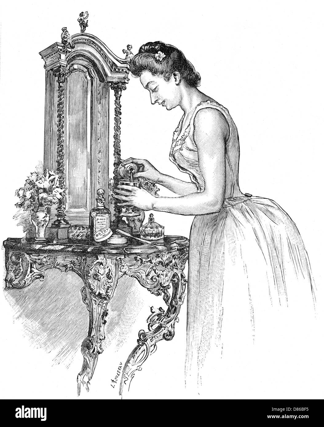 Lady und Kosmetik, 1889 Stockfoto