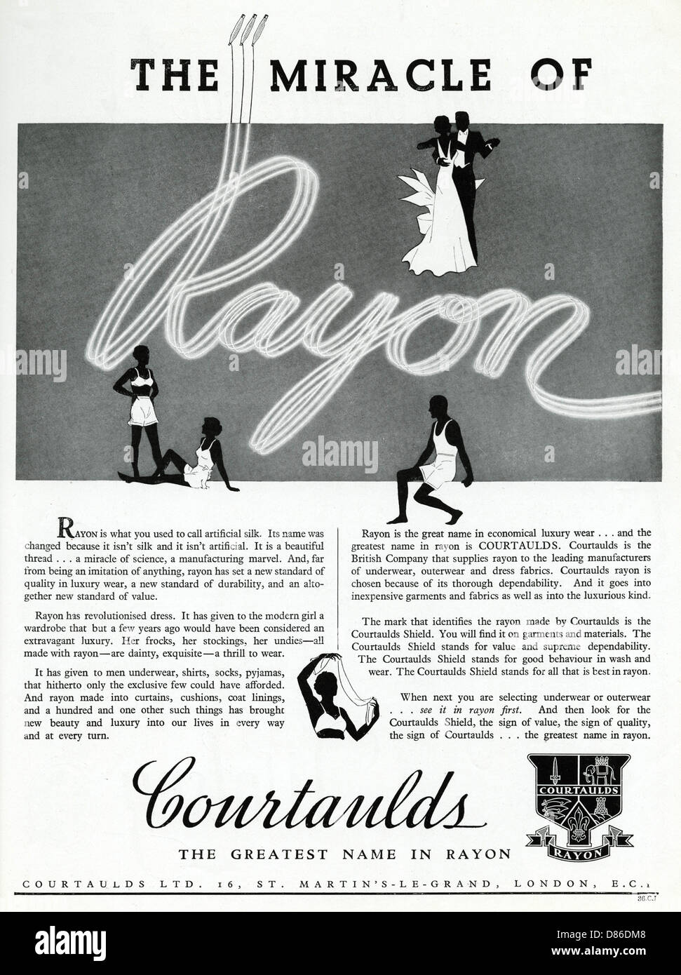 Werbung für Courtaulds Rayons 1936 Stockfoto