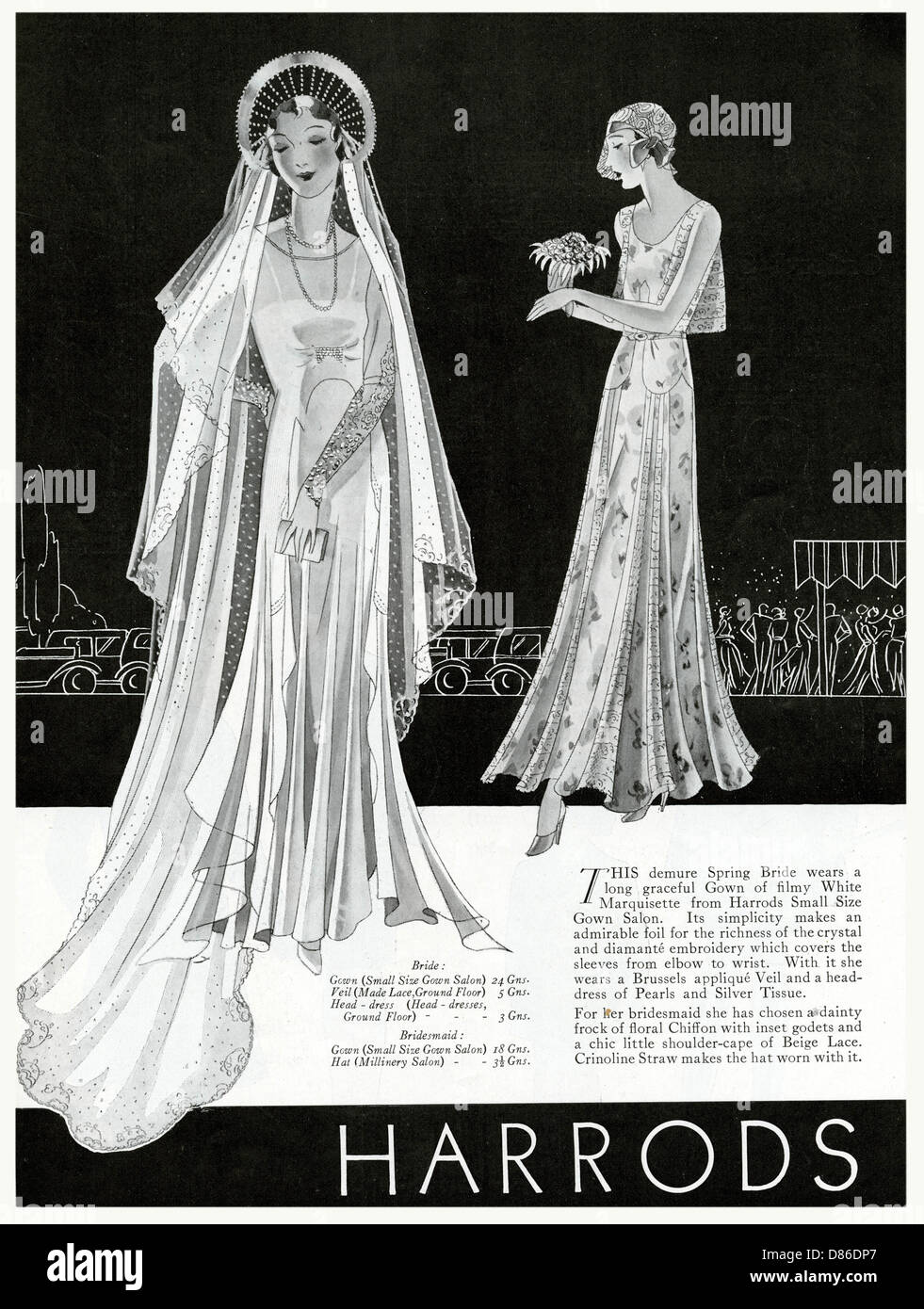 Anzeige für Harrods, Bridal Moden 1930 Stockfoto