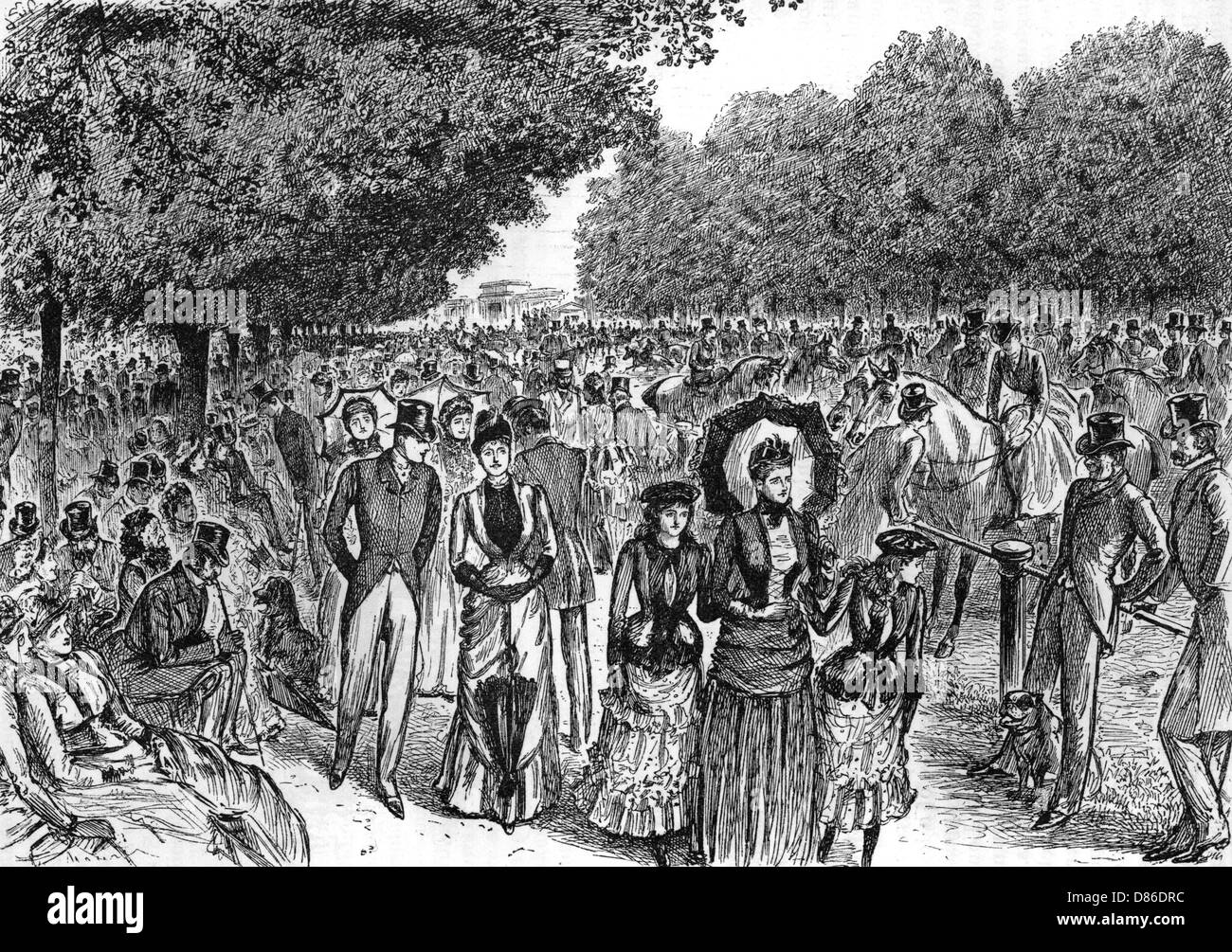 Gesellschaft im Hyde Park in London Saison 1886 Stockfoto