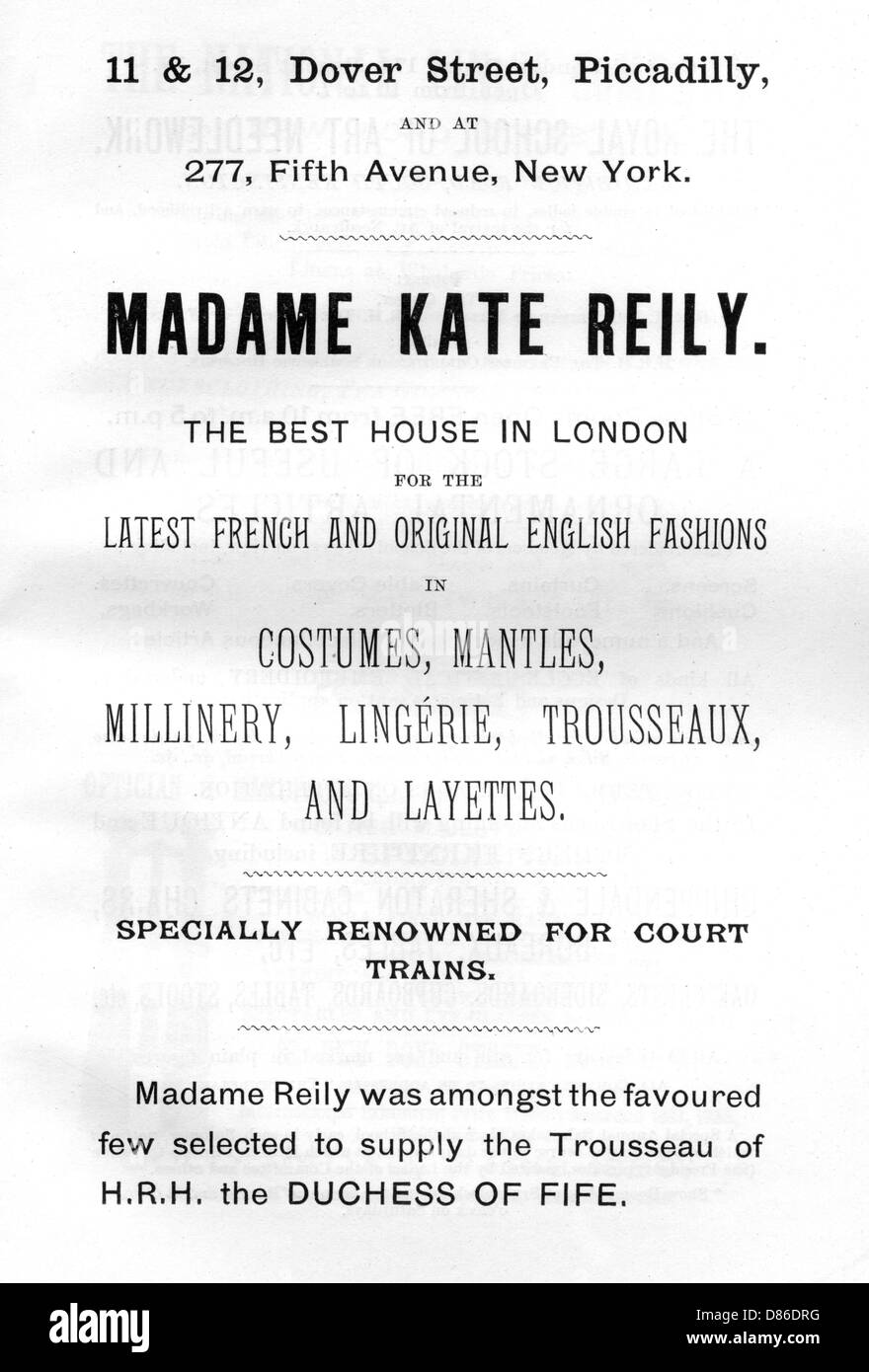 Werbung für Madame Kate Reily, Schneiderin, 1903 Stockfoto