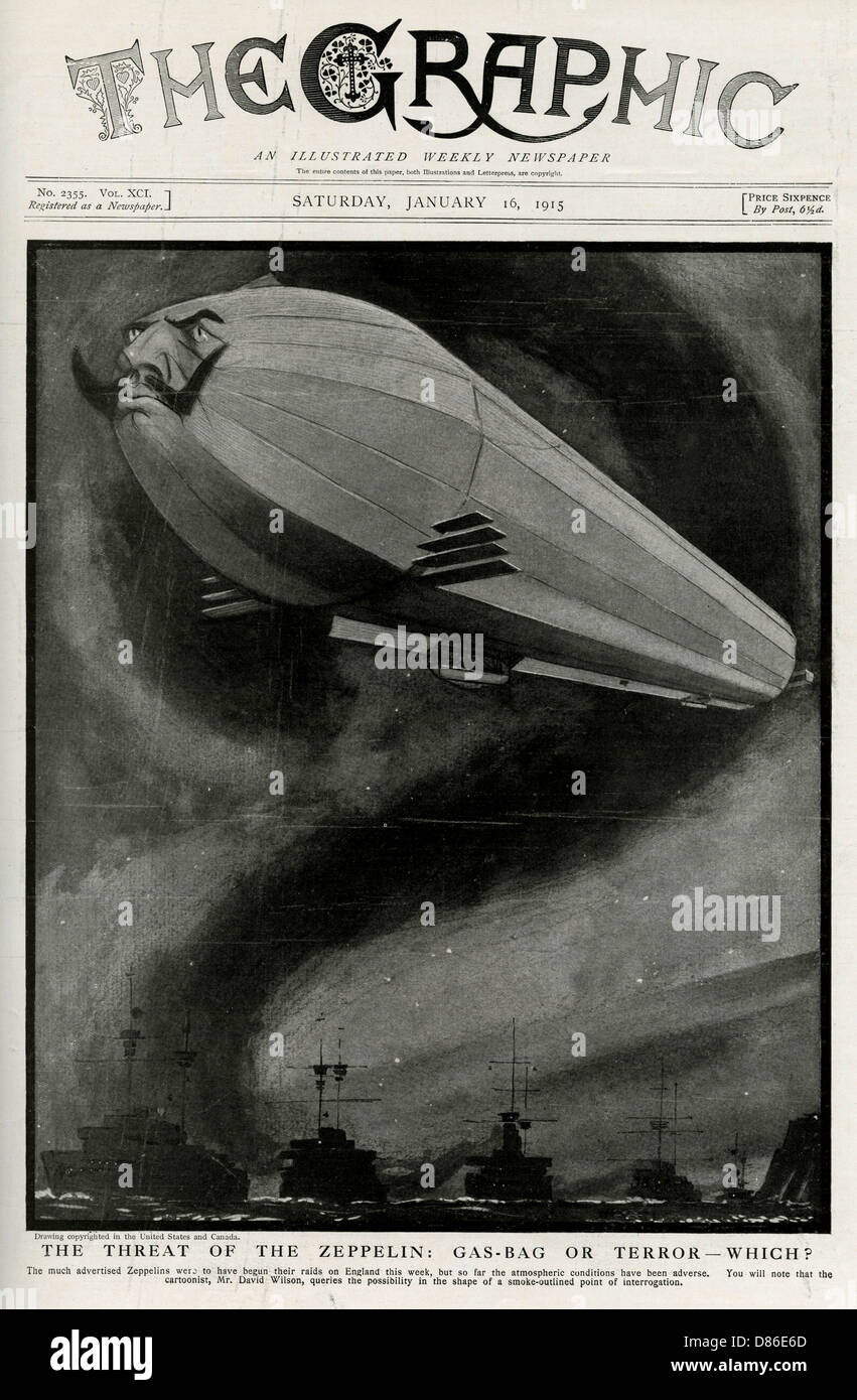 Bedrohung der Gassack Zeppelin oder Schrecken die? 1915 Stockfoto