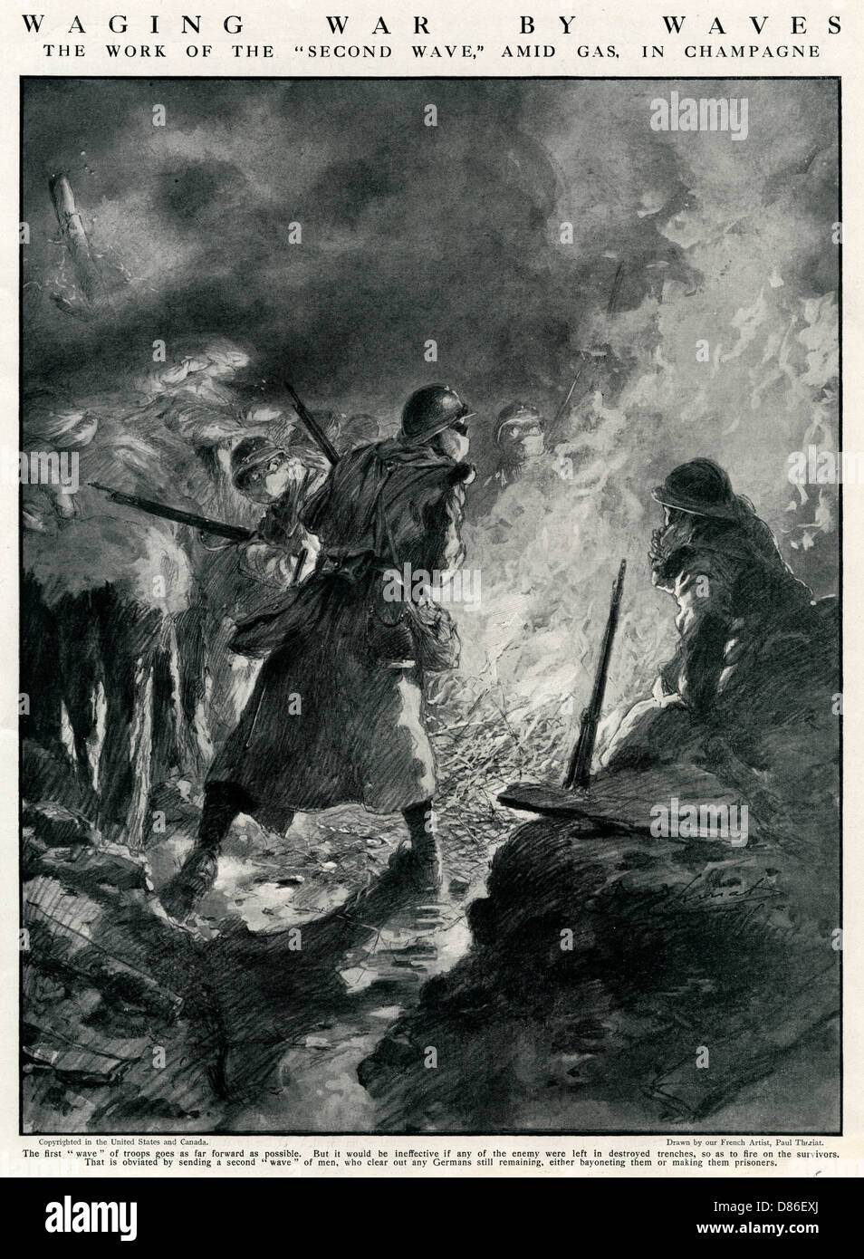 Zweite Welle französischer Truppen in deutschen Schützengräben, WW1 Stockfoto