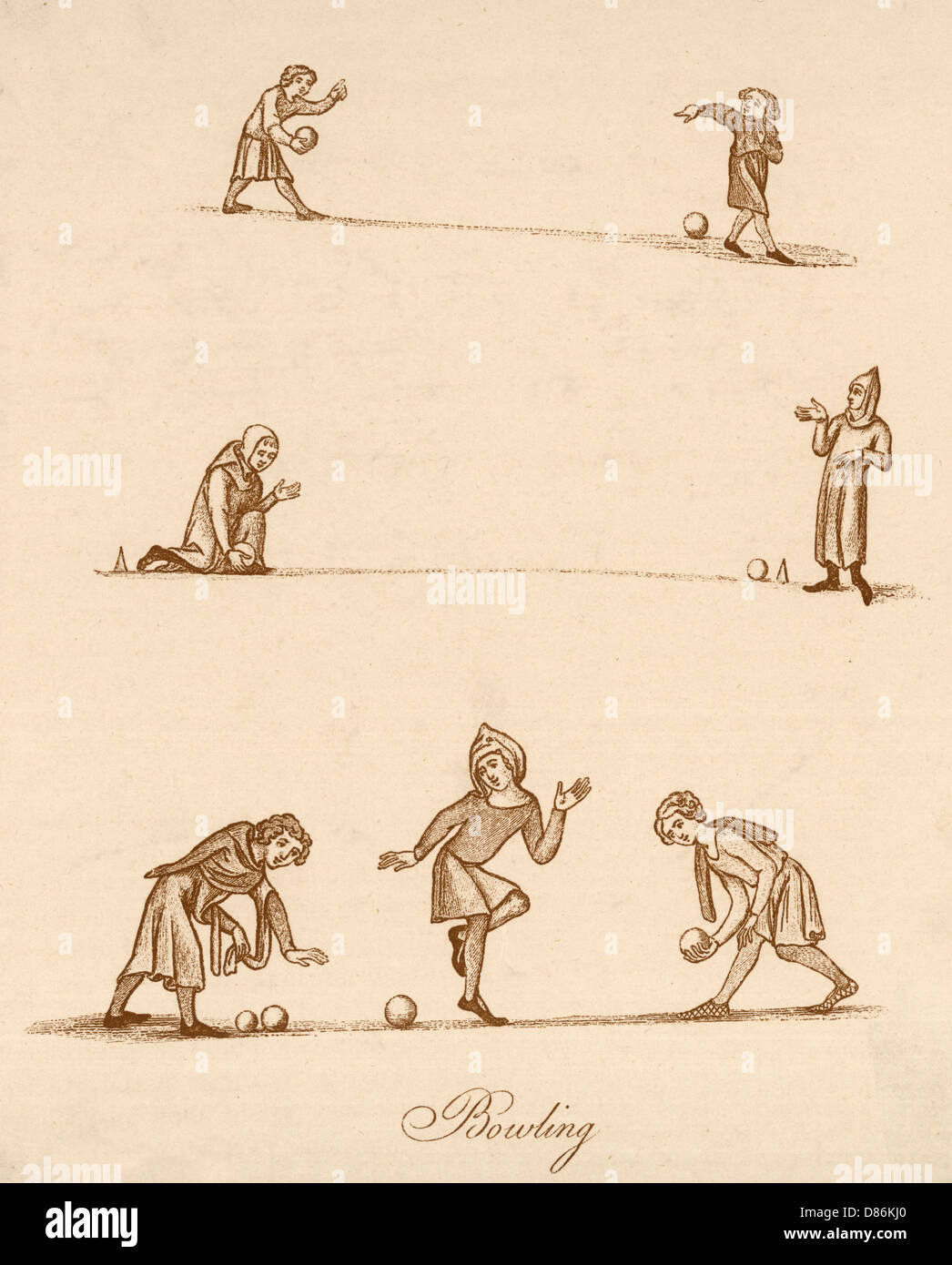 Sport - Bowls aus dem 13.. Jahrhundert Stockfoto