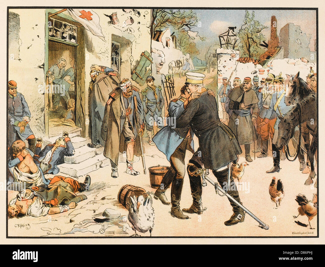 Otto von Bismarck (1815 - 1898) trifft seinen Sohn nach der Schlacht von Mars-La-Tour, Franco-Preußischer Krieg Stockfoto