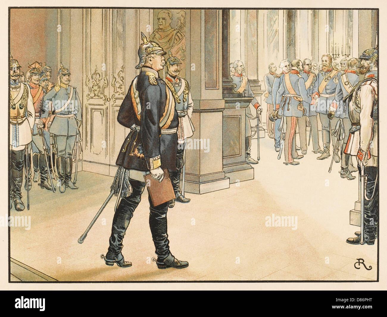 Otto von Bismarck (1815-1898), in seiner Rolle als Bundeskanzler oder Bundeskanzler: Er erklärt Kaiser Wilhelm I. zum Kaiser in Versailles, Frankreich. Stockfoto
