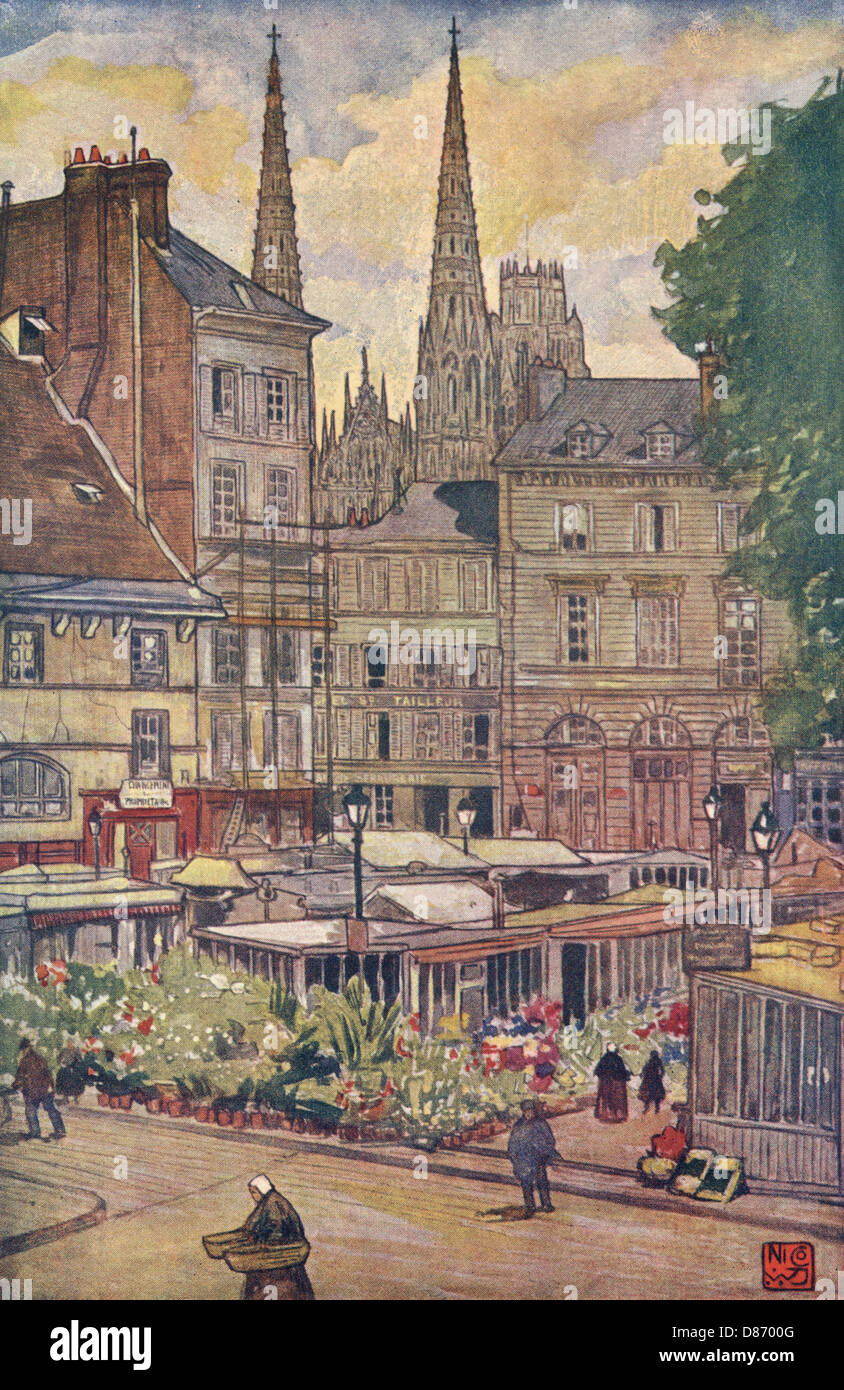 ROUEN/BLUMENMARKT 1907 Stockfoto