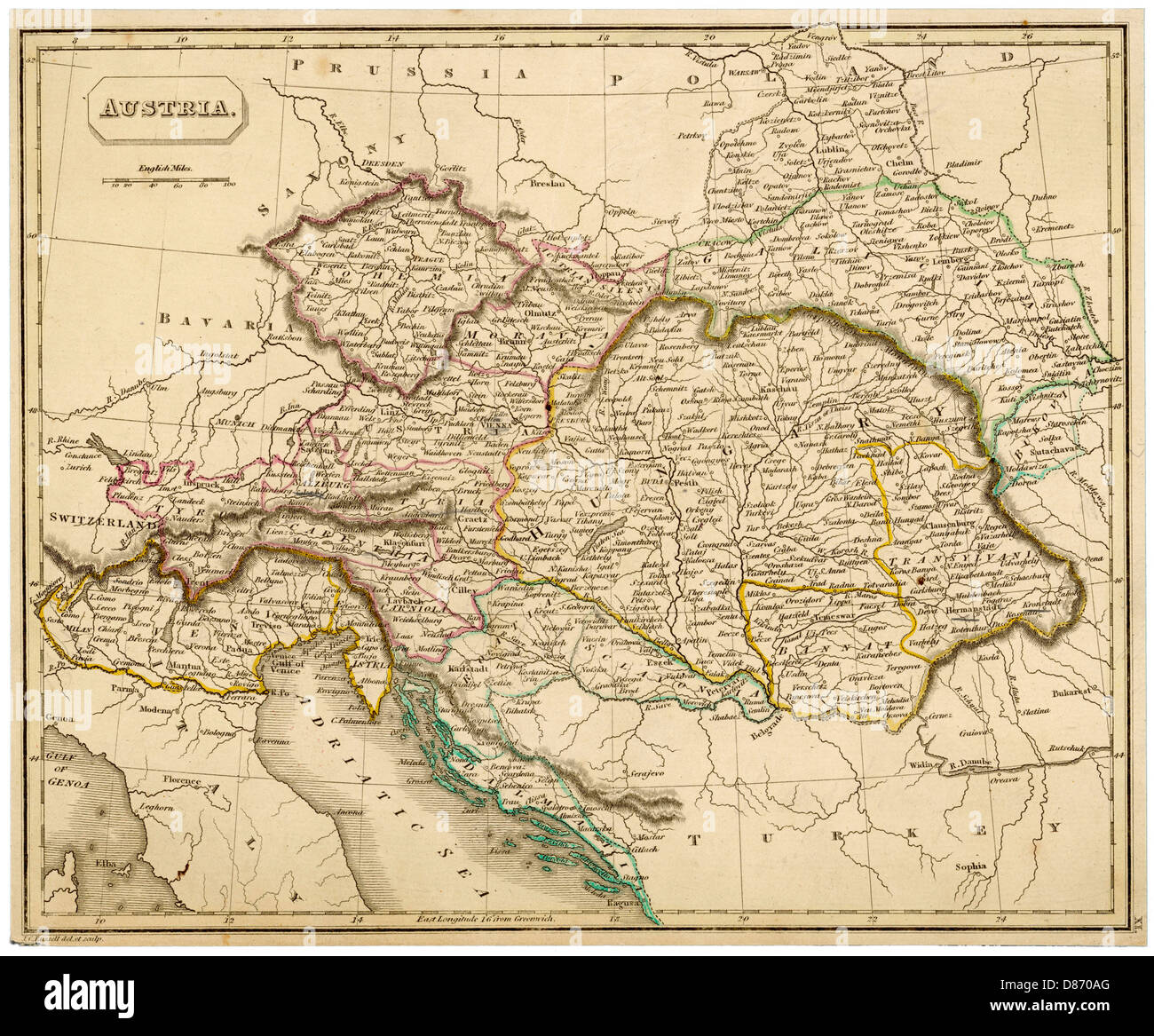 Karte - Europa - Österreich 1857 Stockfoto