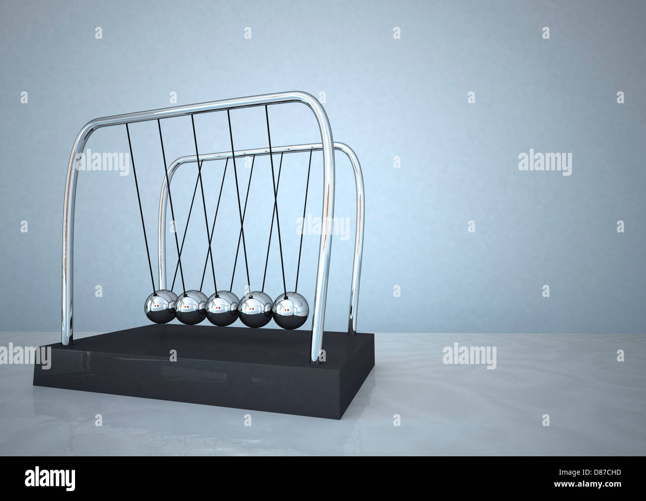 3D Abbildung des Newton-Pendel vor blauem Hintergrund Stockfoto