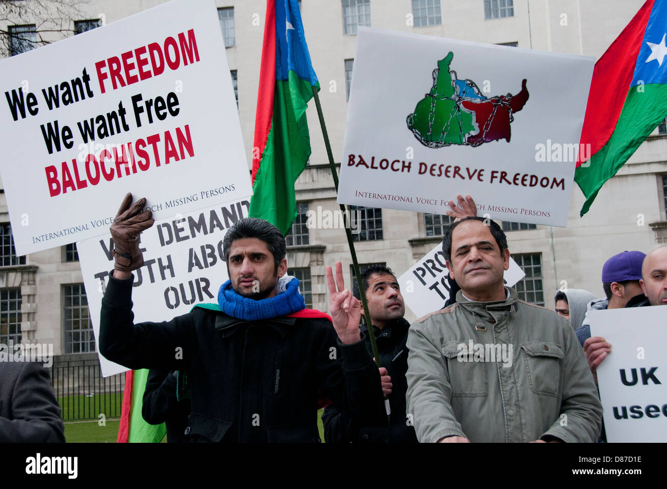 Balochistan Protest vor Downing Street protestieren Völkermord durch Besetzung von Pakistan. Stockfoto