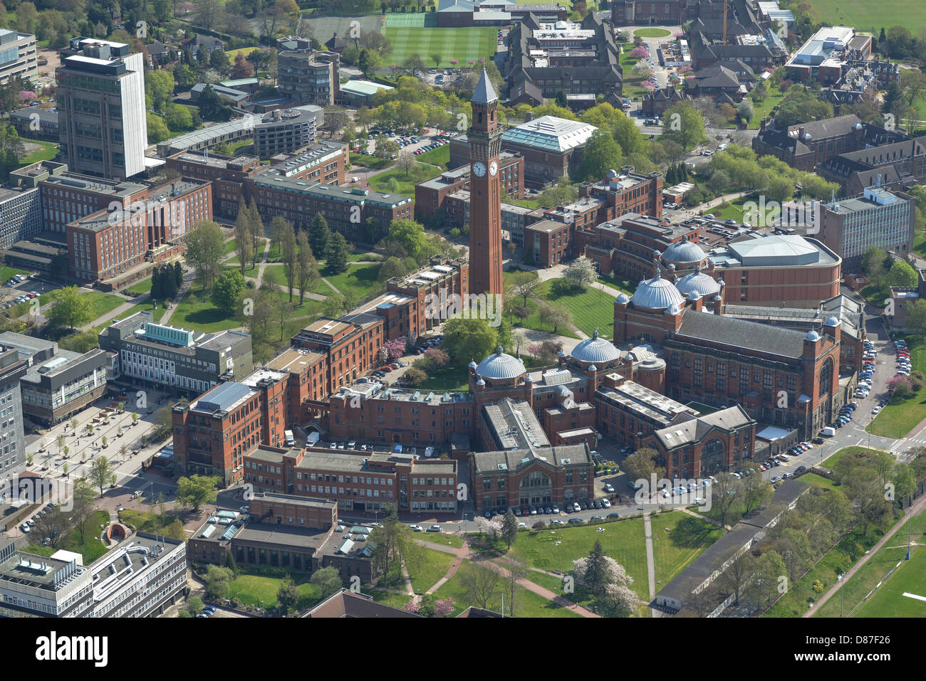 Luftaufnahme von der University of Birmingham Stockfoto