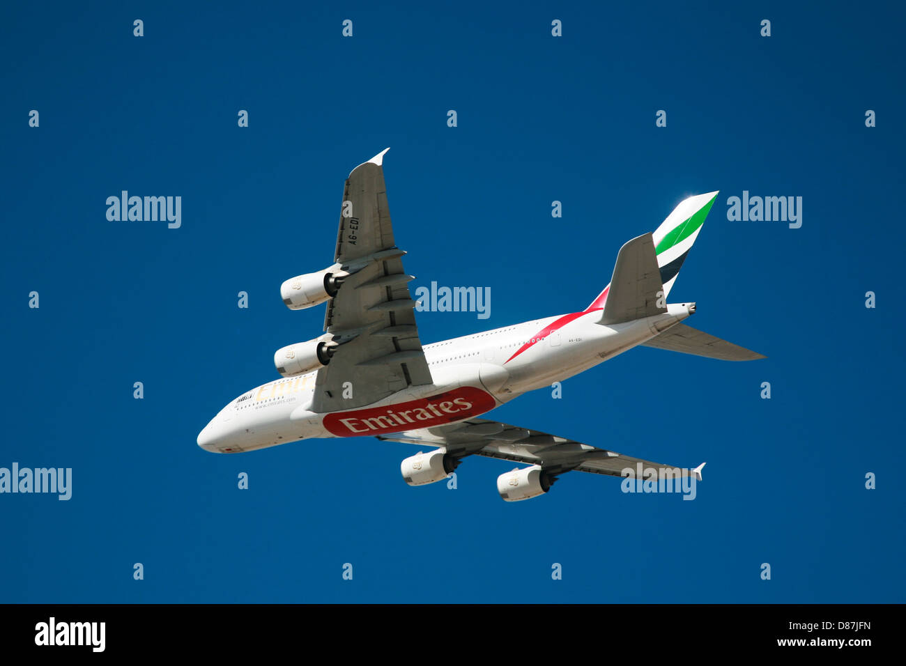 Emirates A380 Flugzeug Airborne VAE blauen Himmel Stockfoto
