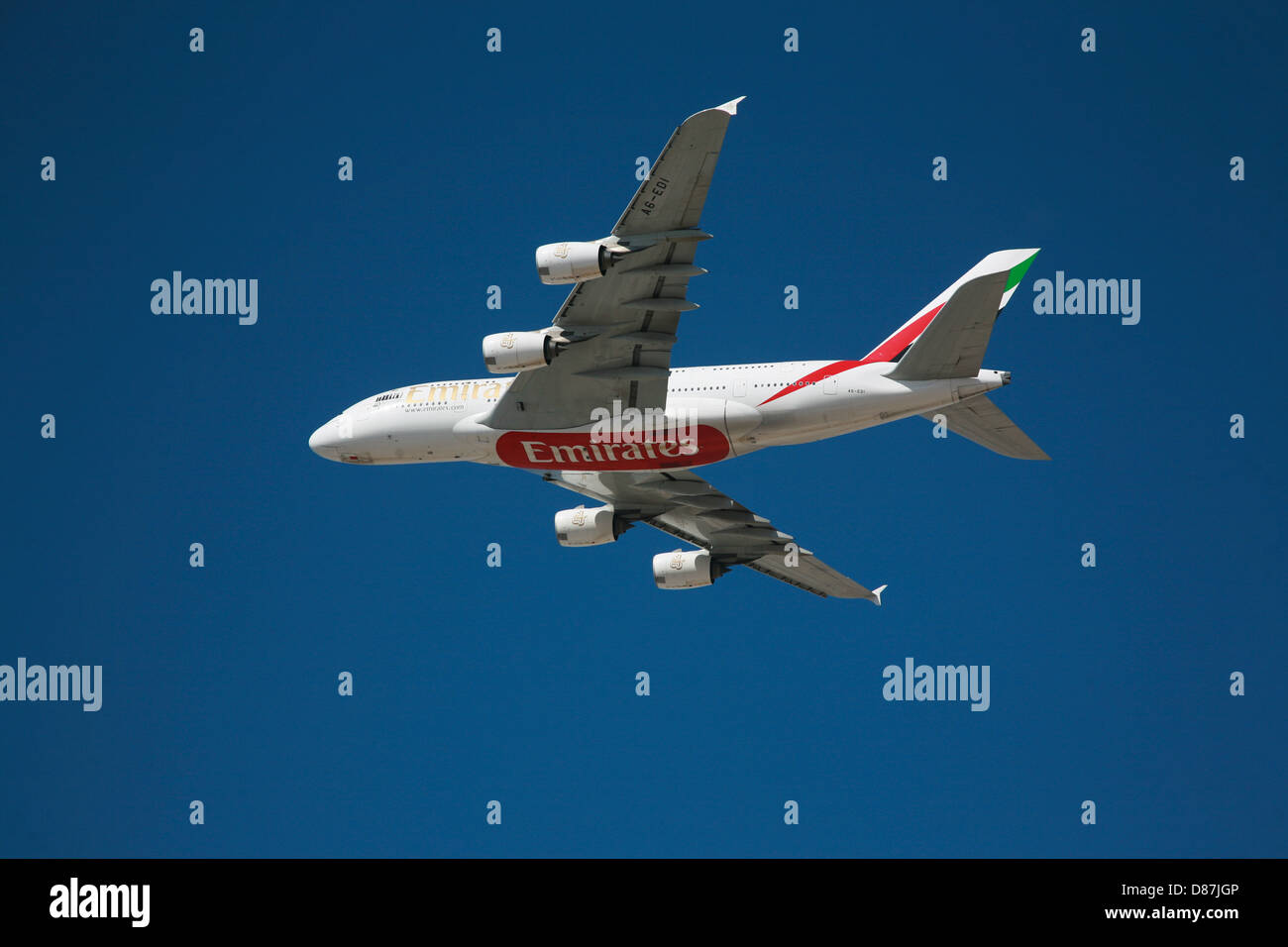 Emirates A380 Flugzeug Airborne VAE blauen Himmel Stockfoto