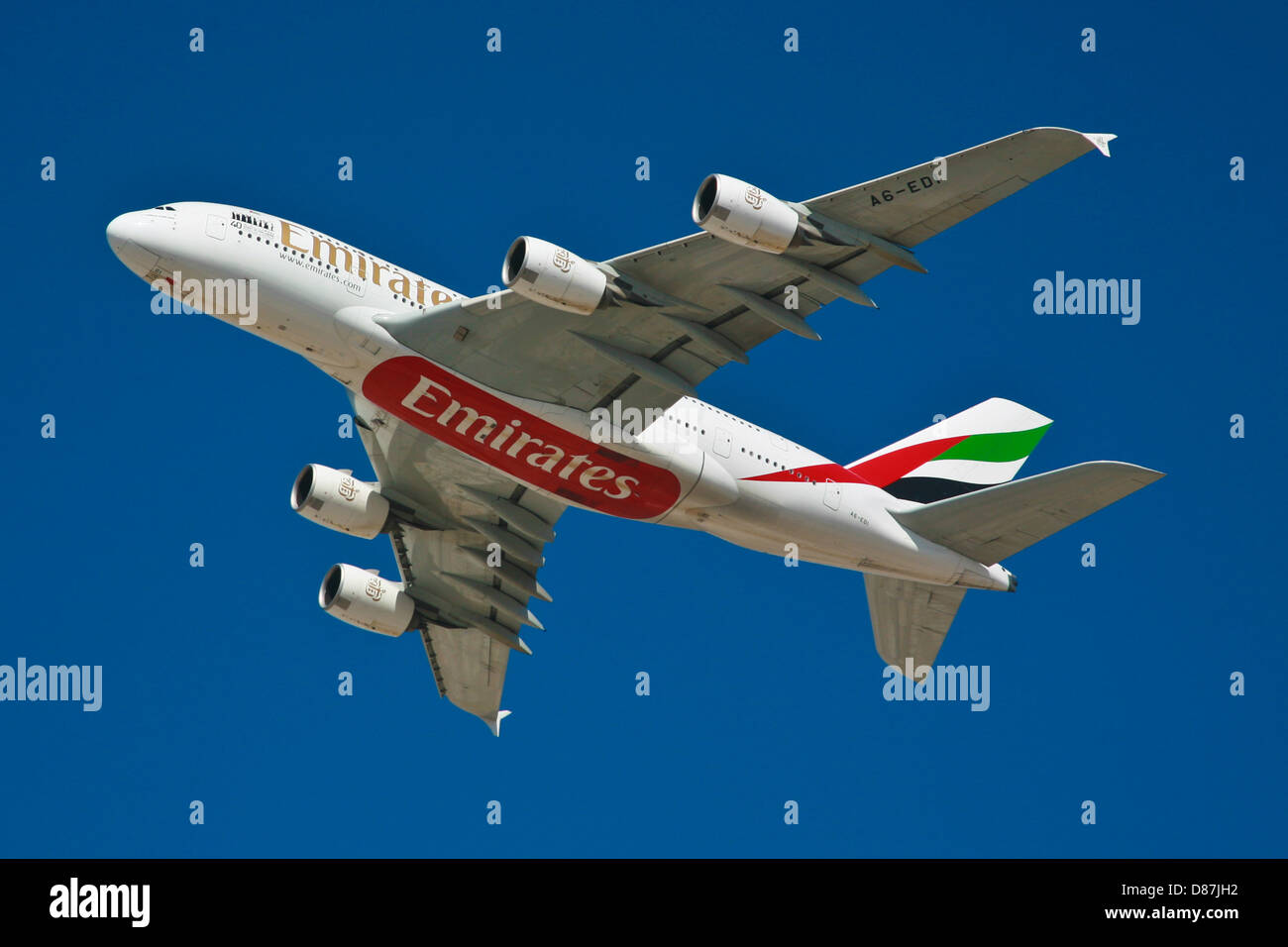 Emirates A380 Flugzeug Airborne VAE blauen Himmel Stockfoto