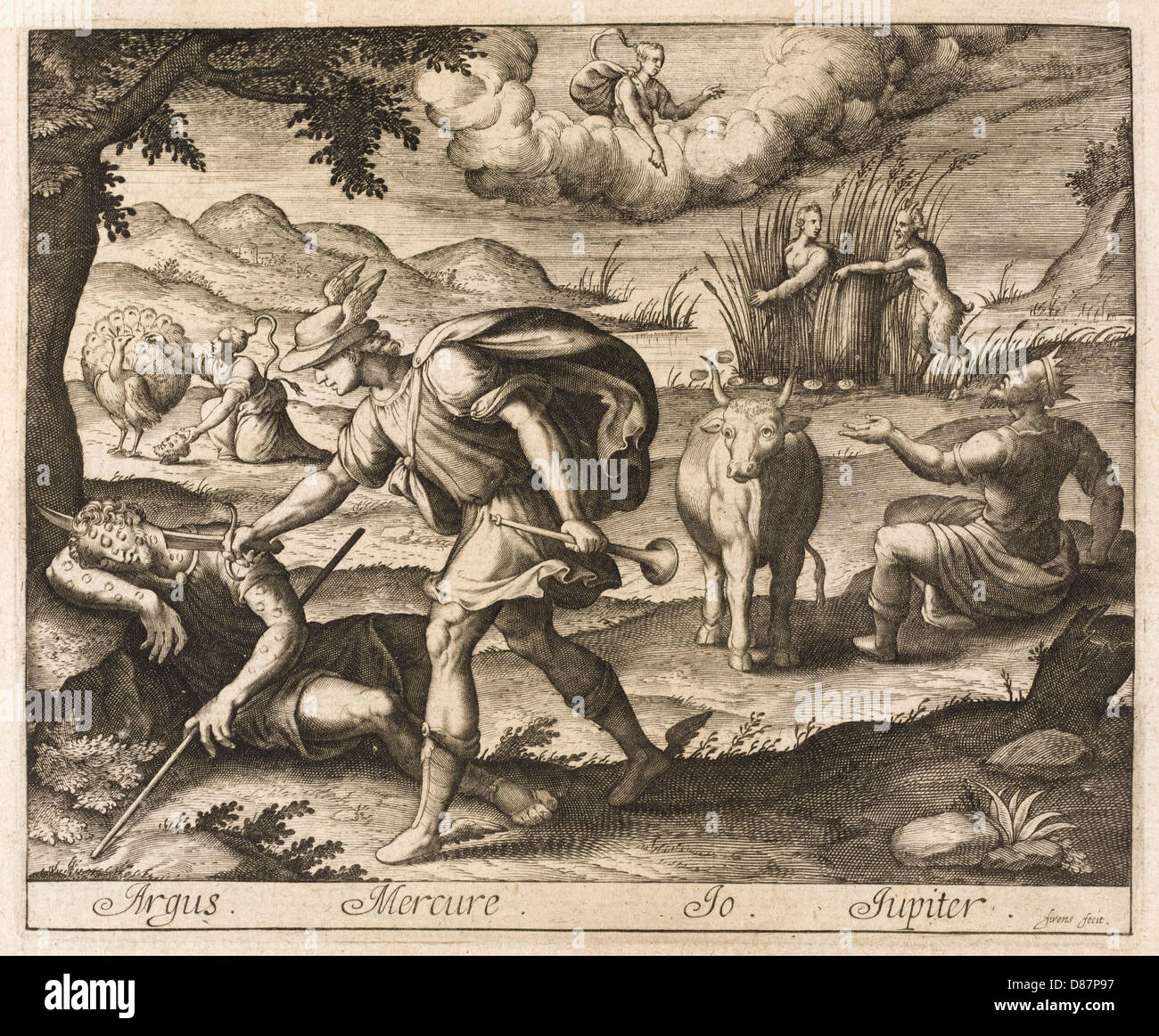 Argus, Hermes, Zeus, Io Stockfoto