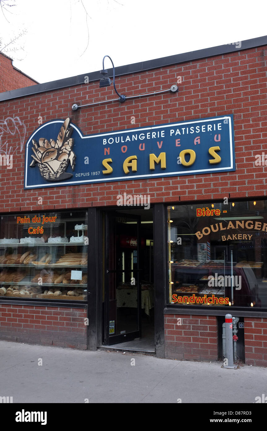 Samos ist eine kleine griechische Bäckerei befindet sich am Boulevard Saint-Laurent in Montreal, Quebec. Stockfoto