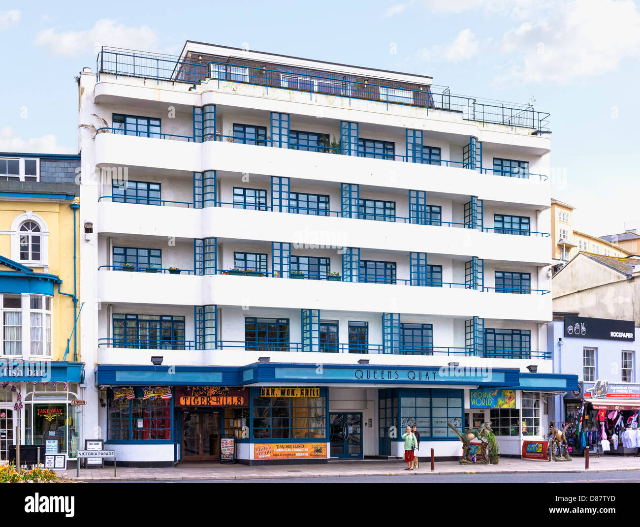 Art-Deco-Gebäude - Queens Quay im Zentrum von Torquay, Devon, England, UK, jetzt Wohnungen Stockfoto