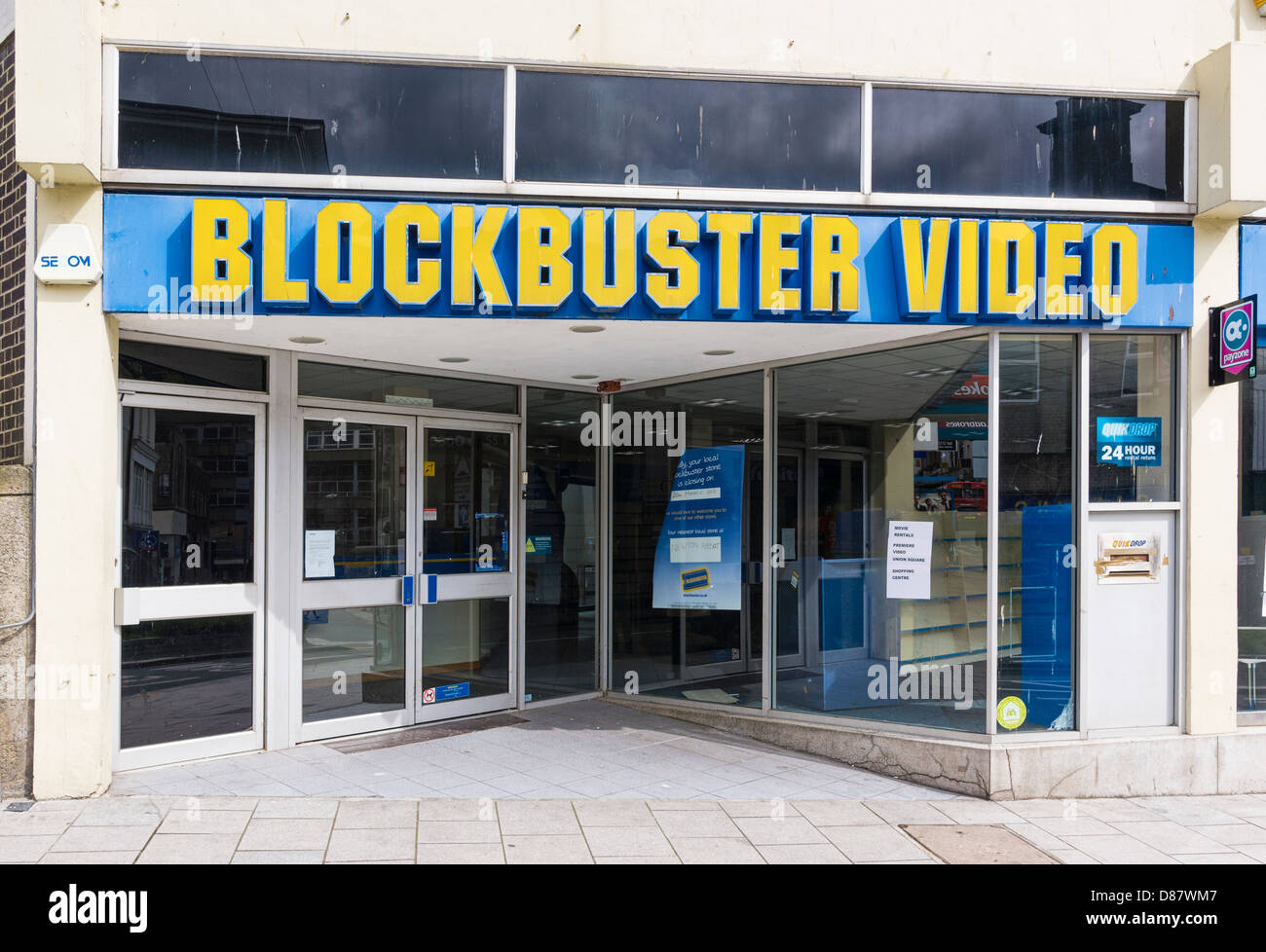 Blockbuster Video Store, England, UK - leere Shop geschlossen Stockfoto
