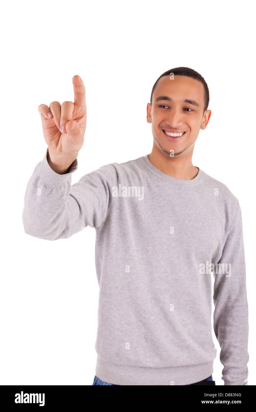 Lässige jungen afrikanischen Mann mit weißen Hintergrund isoliert Stockfoto