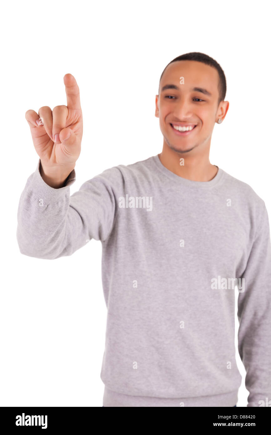 Lässige jungen afrikanischen Mann mit weißen Hintergrund isoliert Stockfoto