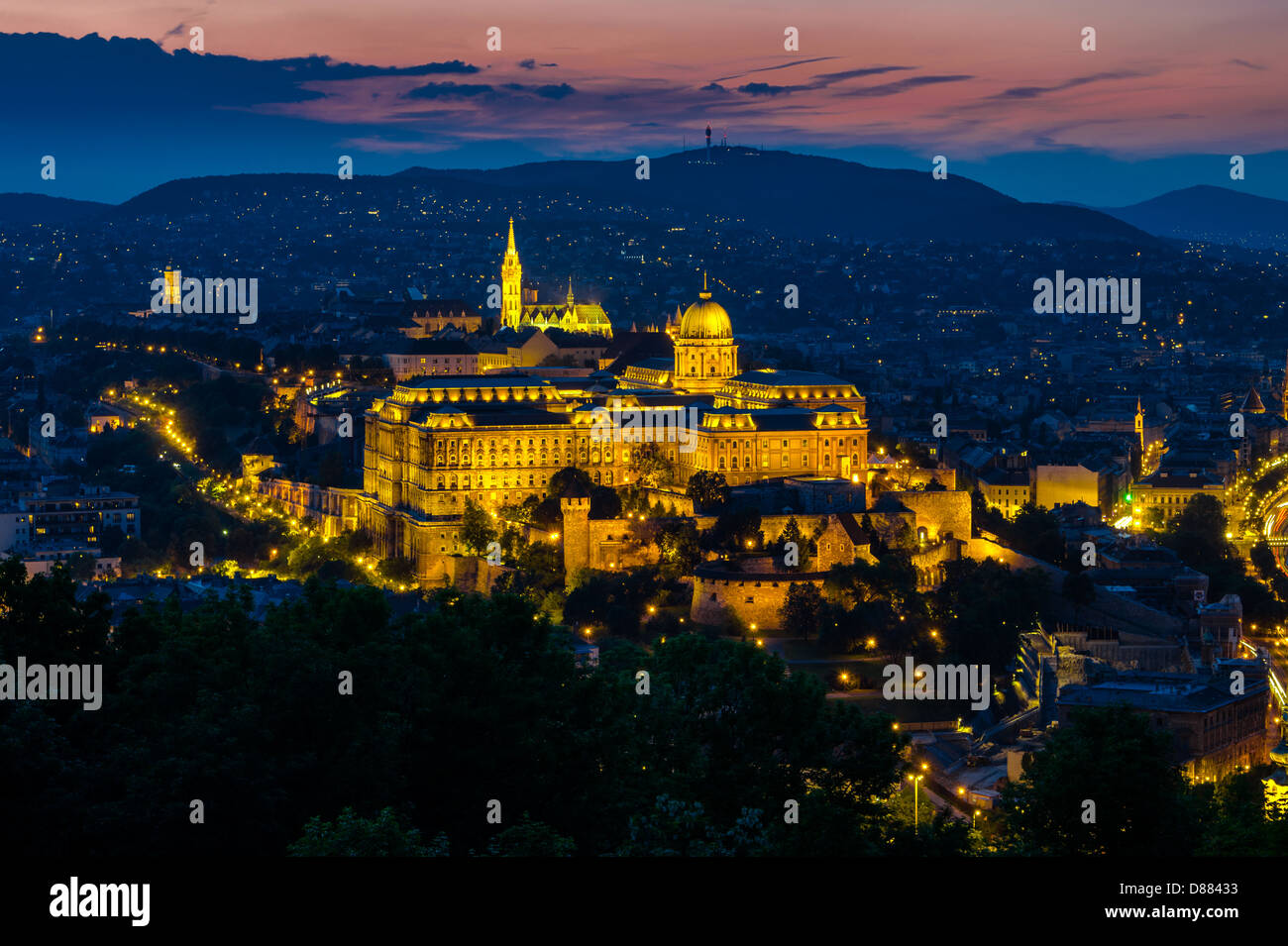 Budaer Burg in Budapest Ungarn, Blick vom Gellertberg Stockfoto